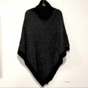 Calvin Klein Black With Silver Sparkle Turtleneck Sweater Poncho